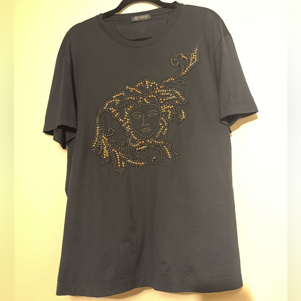 Versace Embroidered Medusa Head Tshirt with beautiful embellishments and studs